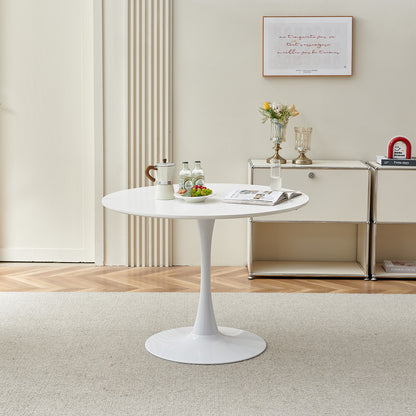 Table à Manger Ronde Moderne, Table de Bar, Bureau, Convient pour la Cuisine, Manger, Salon et Bureau, pour 2 à 4 Personnes, Diamètre 100 cm--Blanc