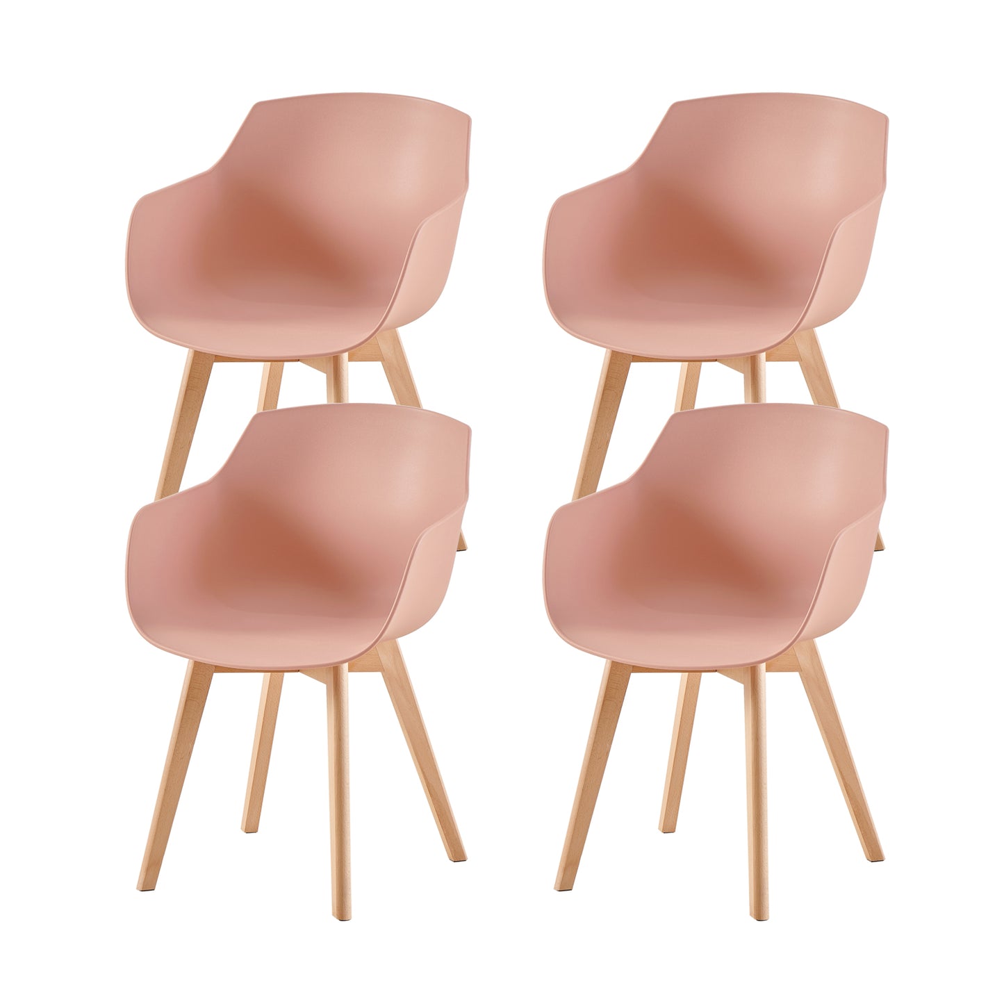 Lot de 4 Chaises de Salle à Manger, Fauteuils Scandinaves Design Rétro avec Pieds en Hêtre Solide - Rose Fumé