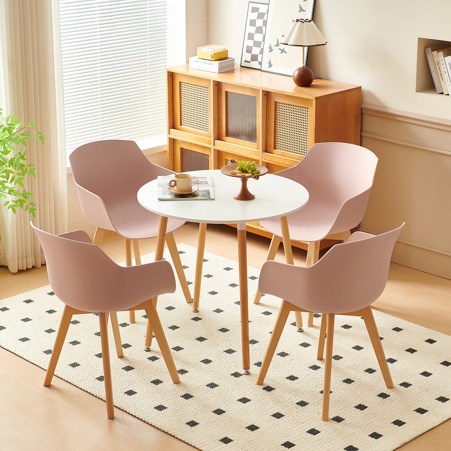 Lot de 4 Chaises de Salle à Manger, Fauteuils Scandinaves Design Rétro avec Pieds en Hêtre Solide - Rose Fumé