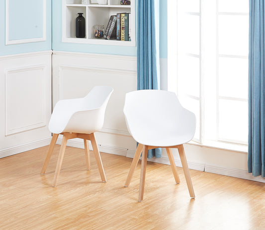 Lot de 2 Chaises Salle à Manger Fauteuils Scandinave de Cuisine avec Pieds en Bois de Hêtre Massif Blanc