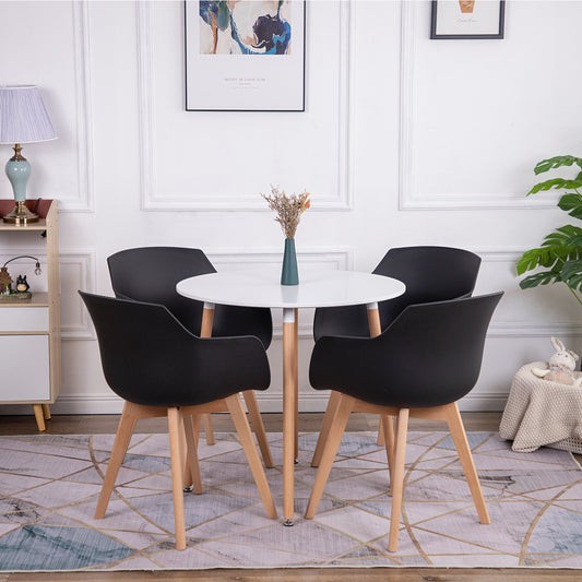 Lot de 4 Chaise Salle à Manger, Fauteuils Scandinave de Chaise latérale Design rétro avec Jambe de Bois de hêtre Massif - Noir
