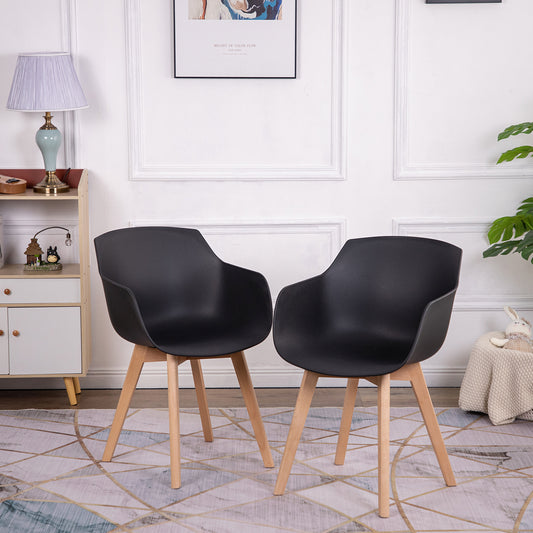 Lot de 2 Chaises Salle à Manger Fauteuils Scandinave de Cuisine avec Pieds en Bois de Hêtre Massif Noir