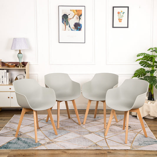 Lot de 4 Chaises Salle à Manger Fauteuils Scandinave de Cuisine avec Pieds en Bois de Hêtre Massif Gris