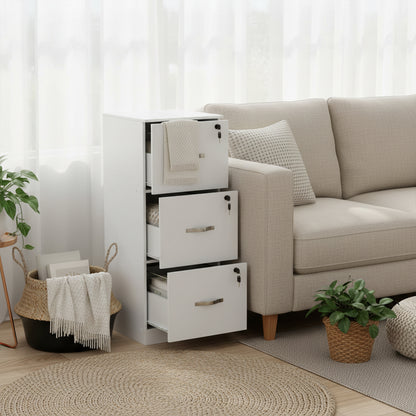 Caisson à roulettes verrouillable avec 3 tiroirs, barres de suspension réglables pour dossiers suspendus au format A4 et lettre