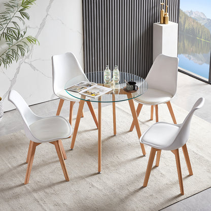 Table à Manger Transparente pour 2 à 4 Personnes - 80 x 80 x 73 cm -Style Scandinave