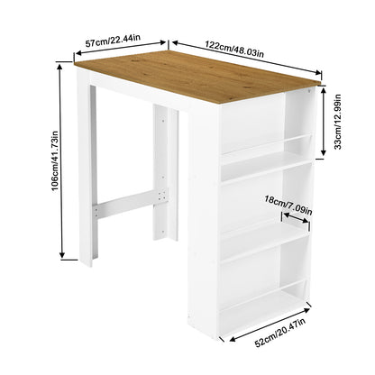 Table de Bar avec Rangement, Table de Bar pour Cuisine,112 × 57 × 106 cm, Blanc et chêne Clair