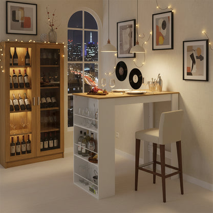Table de Bar avec Rangement, Table de Bar pour Cuisine,112 × 57 × 106 cm, Blanc et chêne Clair