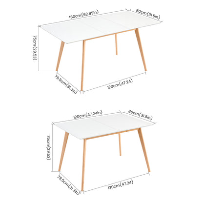 Table de salle à manger extensible 6-8 couverts, idéale pour les petits espaces, avec pieds robustes, pour restaurant ou maison, blanc