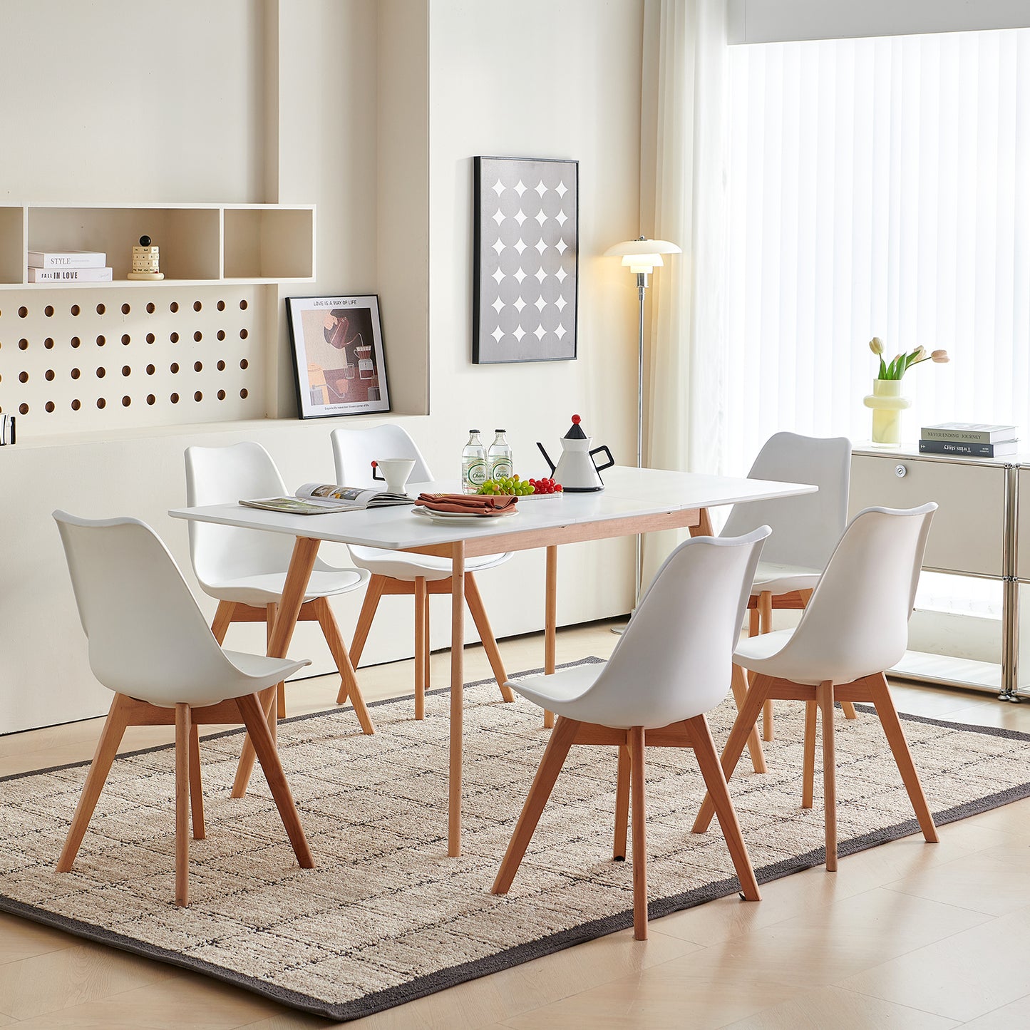 Table de salle à manger extensible 6-8 couverts, idéale pour les petits espaces, avec pieds robustes, pour restaurant ou maison, blanc