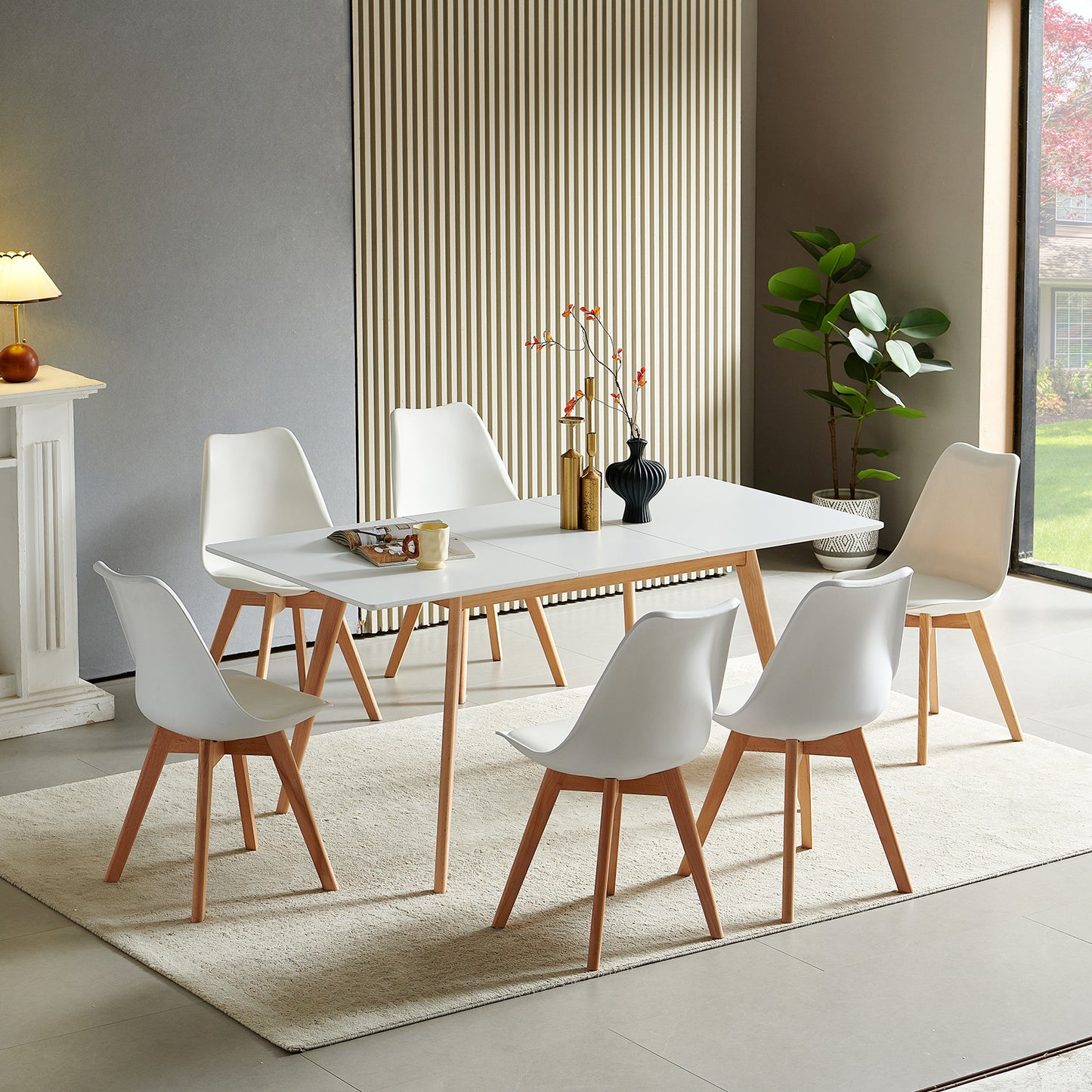 Table de salle à manger extensible 6-8 couverts, idéale pour les petits espaces, avec pieds robustes, pour restaurant ou maison, blanc