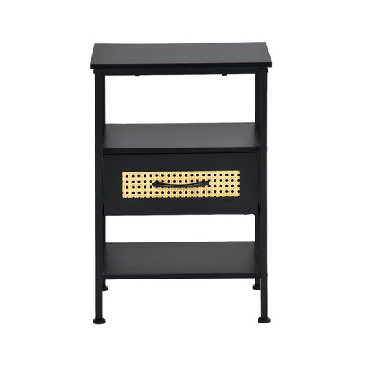Table de Chevet avec 1 Tiroirs Tissus Table d'appoint Petit Meuble de Rangement Style Industriel Commode 1 tiroirs, 40x30x60cm--Noir