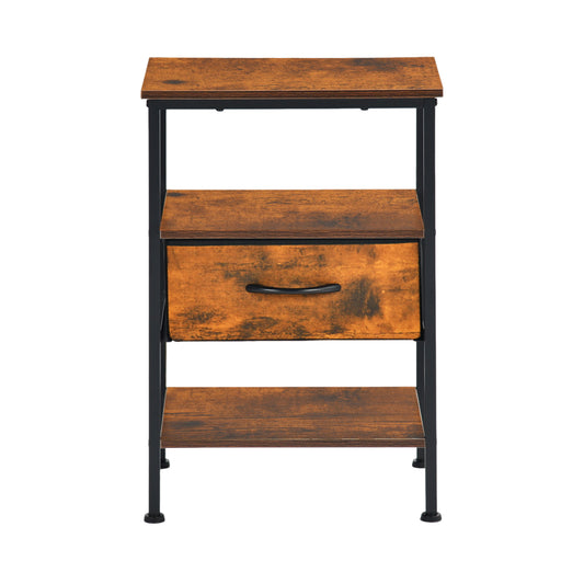 Table de Chevet avec 1 Tiroirs Tissus Table d'appoint Petit Meuble de Rangement Style Industriel, 40 x 30 x 60 cm--Marron