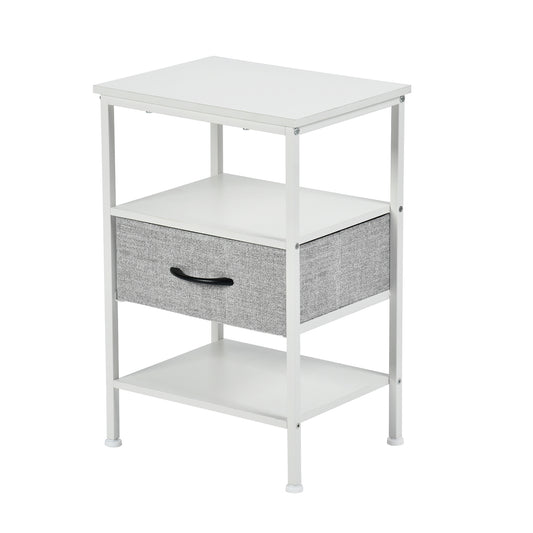 Table de Chevet avec 1 Tiroirs Tissus Table d'appoint Petit Meuble de Rangement Style Industriel, 40 x 30 x 60 cm--Blanc