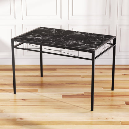 Table à Manger Rectangulaire de Style Industriel avec Plateau Effet Marbrure et Pieds en Métal Noir - 110 x 70 x 75 cm