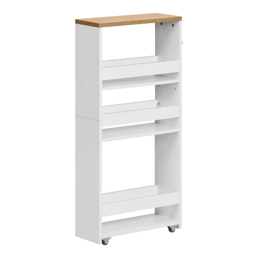 Chariot de rangement à roulettes 3 niveaux, étagère roulante moderne pour chambre, cuisine, bureau, 40 x 14 x 80 cm, blanc