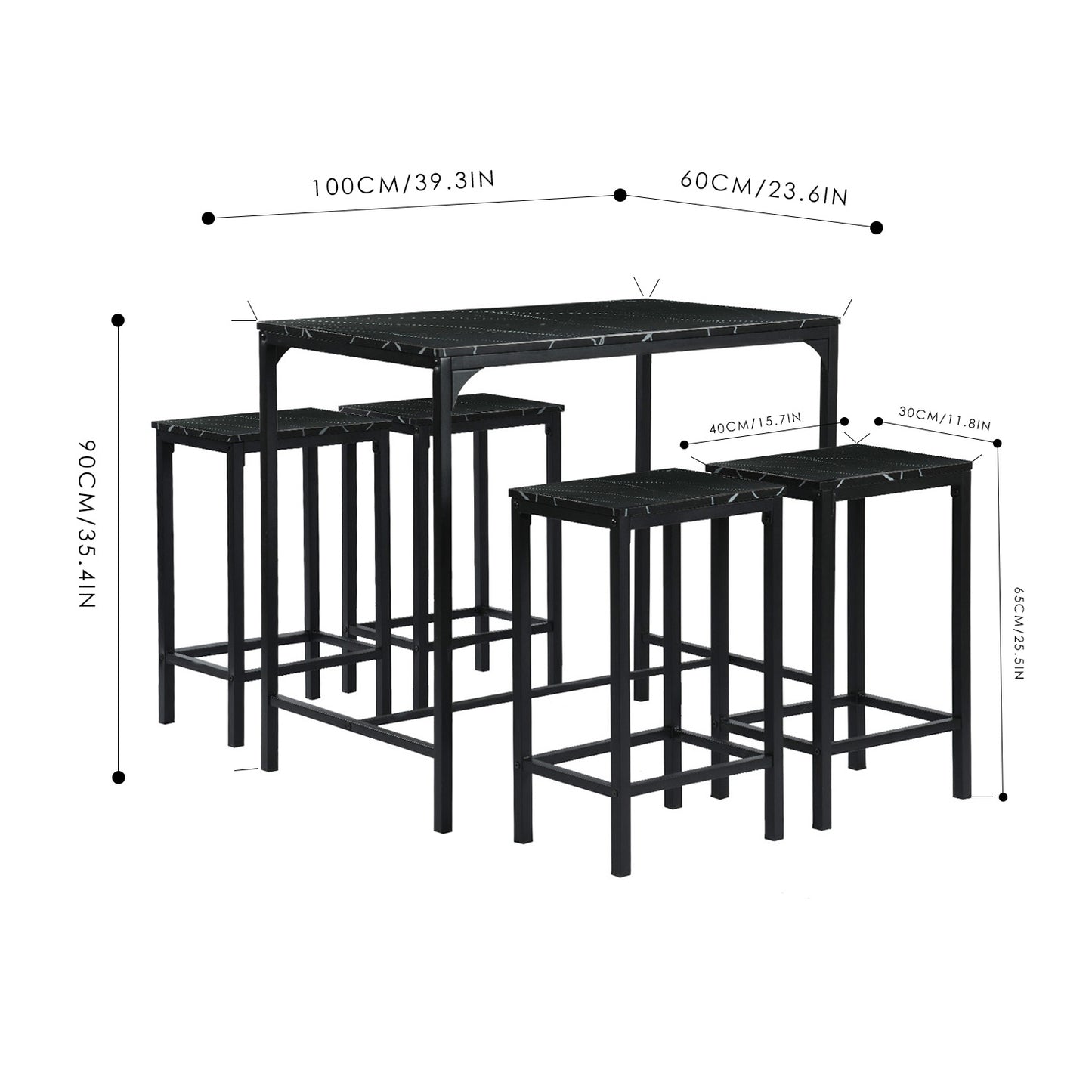 Ensemble de Table de Bar avec 1 Table et 4 Chaises-style industriel