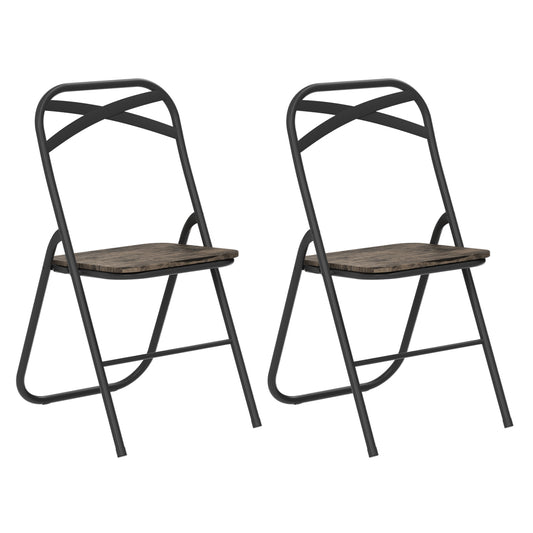 Lot de 2 Chaises Pliantes Marron en métal Style Industriel