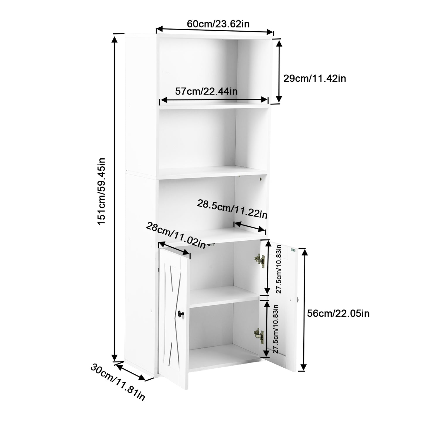 Bibliothèque avec Portes, vitrine pour Salon, Buffet pour Cuisine, 60 × 30 × 151 cm, 1 pièc