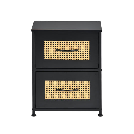 Table de chevet avec 2 tiroirs en tissu, meuble d'appoint style industriel, 40 x 30 x 51 cm, noir