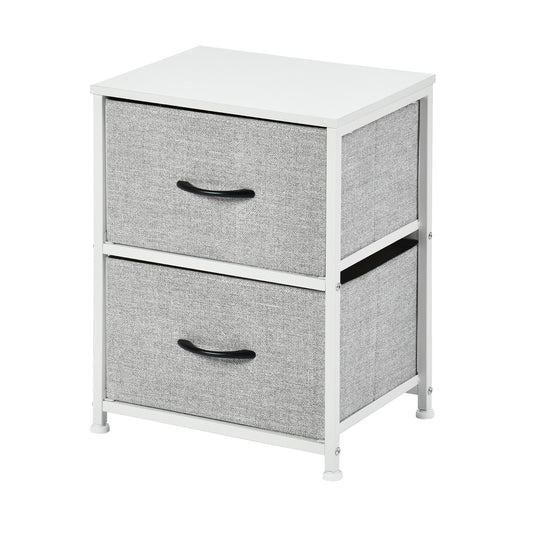 Table de Chevet avec 2 Tiroirs Tissus Table d'appoint Petit Meuble de Rangement Style Industriel, 40 x 30 x 51 cm--Blanc