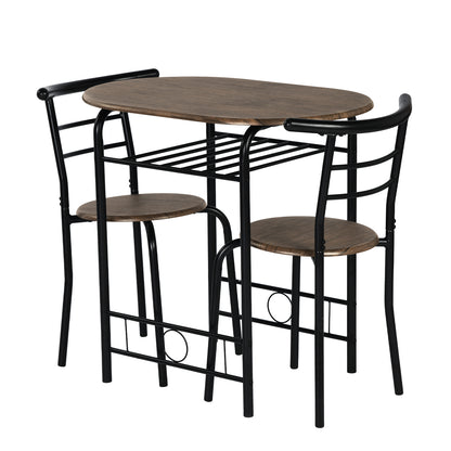 Ensemble table à manger  80x 53x 75 cm et 2 chaises - Marron et Noir - Style Industriel, pour Cuisine, Salle à Manger, Salon