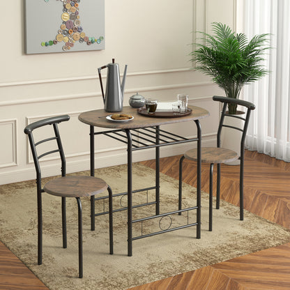 Ensemble table à manger  80x 53x 75 cm et 2 chaises - Marron et Noir - Style Industriel, pour Cuisine, Salle à Manger, Salon