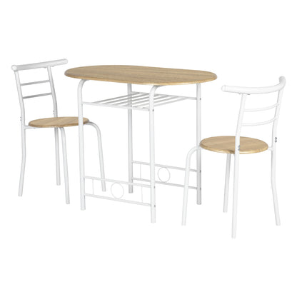 Ensemble table à manger  90x 53x 75 cm et 2 chaises - Hêtre clair et Blanc - Style Industriel, pour Cuisine, Salle à Manger, Salon