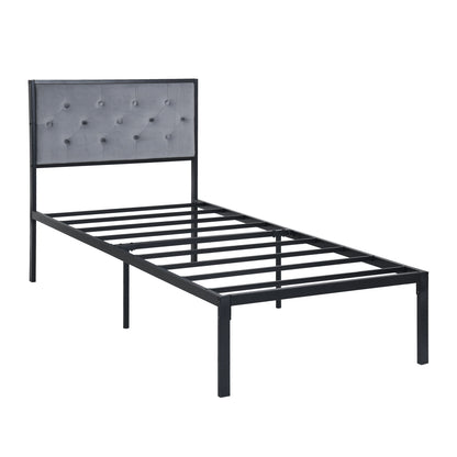Lit simple métal - 90x190cm - Tête de lit grise - Classique