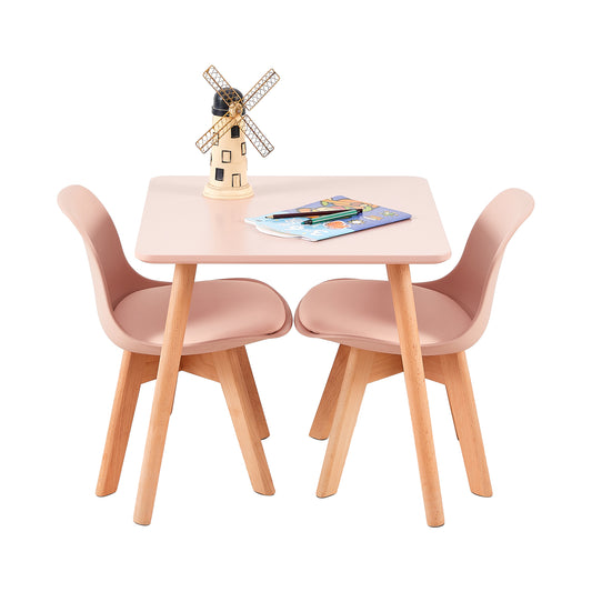 Chaises et table de salle à manger pour enfants Pieds en hêtre ensemble de 3--Rose
