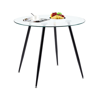 Table à Manger Transparente pour 2 à 4 Personnes - 80 x 80 x 73 cm -pieds en métal noir-Style Scandinave