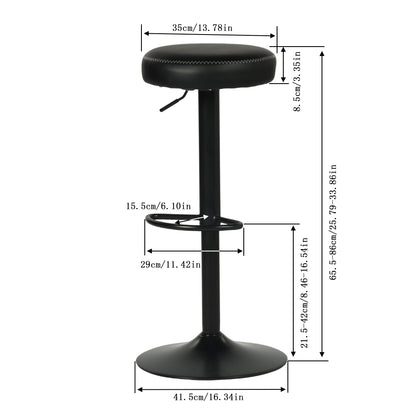 Lot de 2 tabourets de bar réglables en hauteur, pivotants à 360°, rembourrés et sans dossier, en polyuréthane noir, pour cuisine et bar