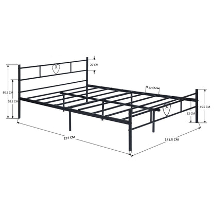 Lit Adulte 140x190 cm Tête de lit en Forme de Coeur Design，lit double noir