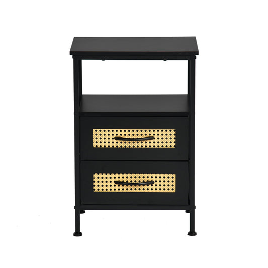 Table de chevet avec 2 tiroirs en tissu, meuble d'appoint style industriel, 40 x 30 x 60 cm, noir