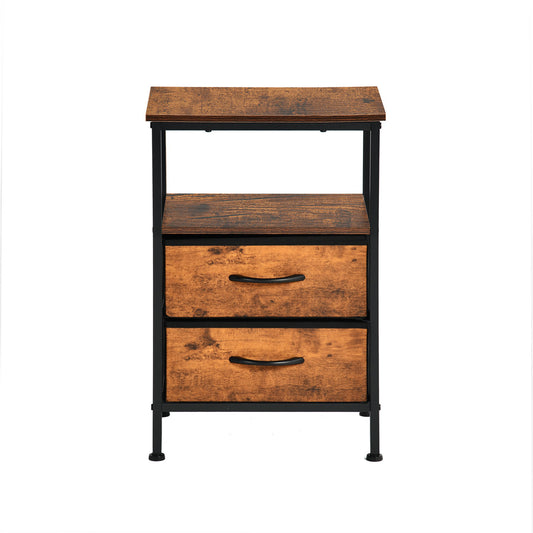 Table de chevet avec 2 tiroirs en tissu, meuble d'appoint style industriel, 40 x 30 x 60 cm, marron