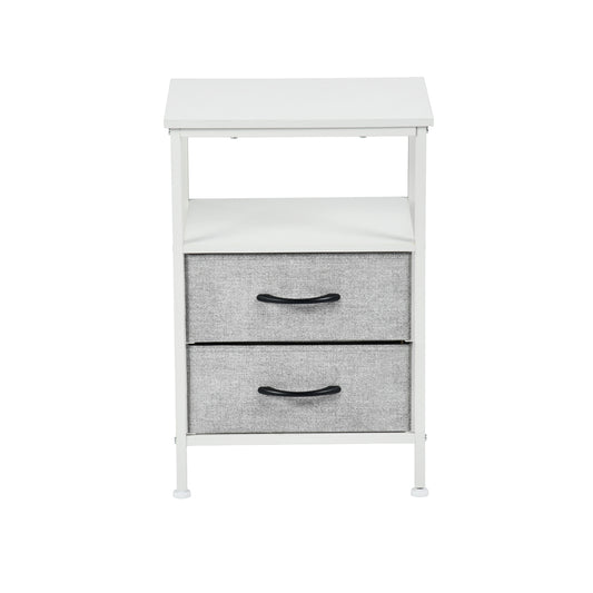 Table de chevet avec 2 tiroirs en tissu, meuble d'appoint style industriel, 40 x 30 x 60 cm, blanc