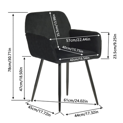 1x Chaises de Salle à Manger Scandinaves Rembourrées avec Accoudoirs Velours Chaises de Cuisine Pieds en Métal Ergonomique , Noir