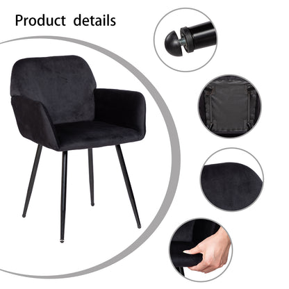2x Chaises de Salle à Manger Scandinaves Rembourrées avec Accoudoirs Velours Chaises de Cuisine Pieds en Métal Ergonomique , Noir