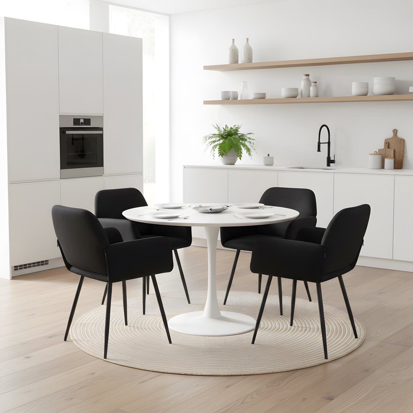 1x Chaises de Salle à Manger Scandinaves Rembourrées avec Accoudoirs Velours Chaises de Cuisine Pieds en Métal Ergonomique , Noir