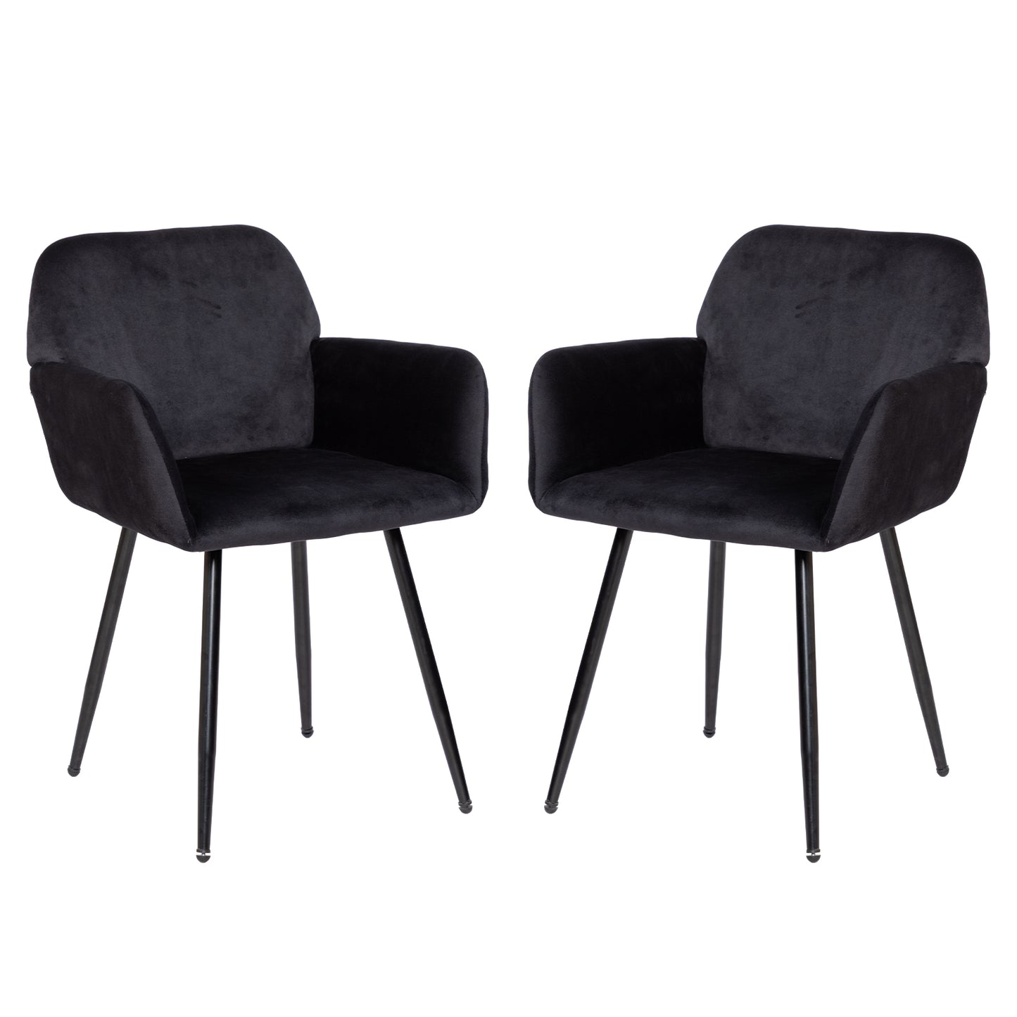 2x Chaises de Salle à Manger Scandinaves Rembourrées avec Accoudoirs Velours Chaises de Cuisine Pieds en Métal Ergonomique , Noir