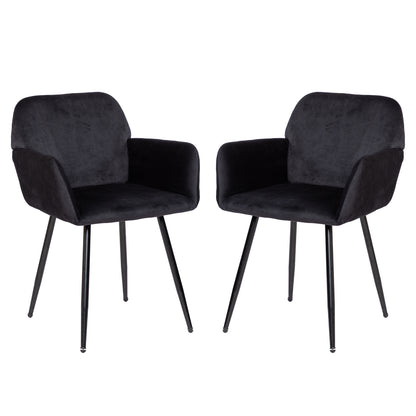 2x Chaises de Salle à Manger Scandinaves Rembourrées avec Accoudoirs Velours Chaises de Cuisine Pieds en Métal Ergonomique , Noir