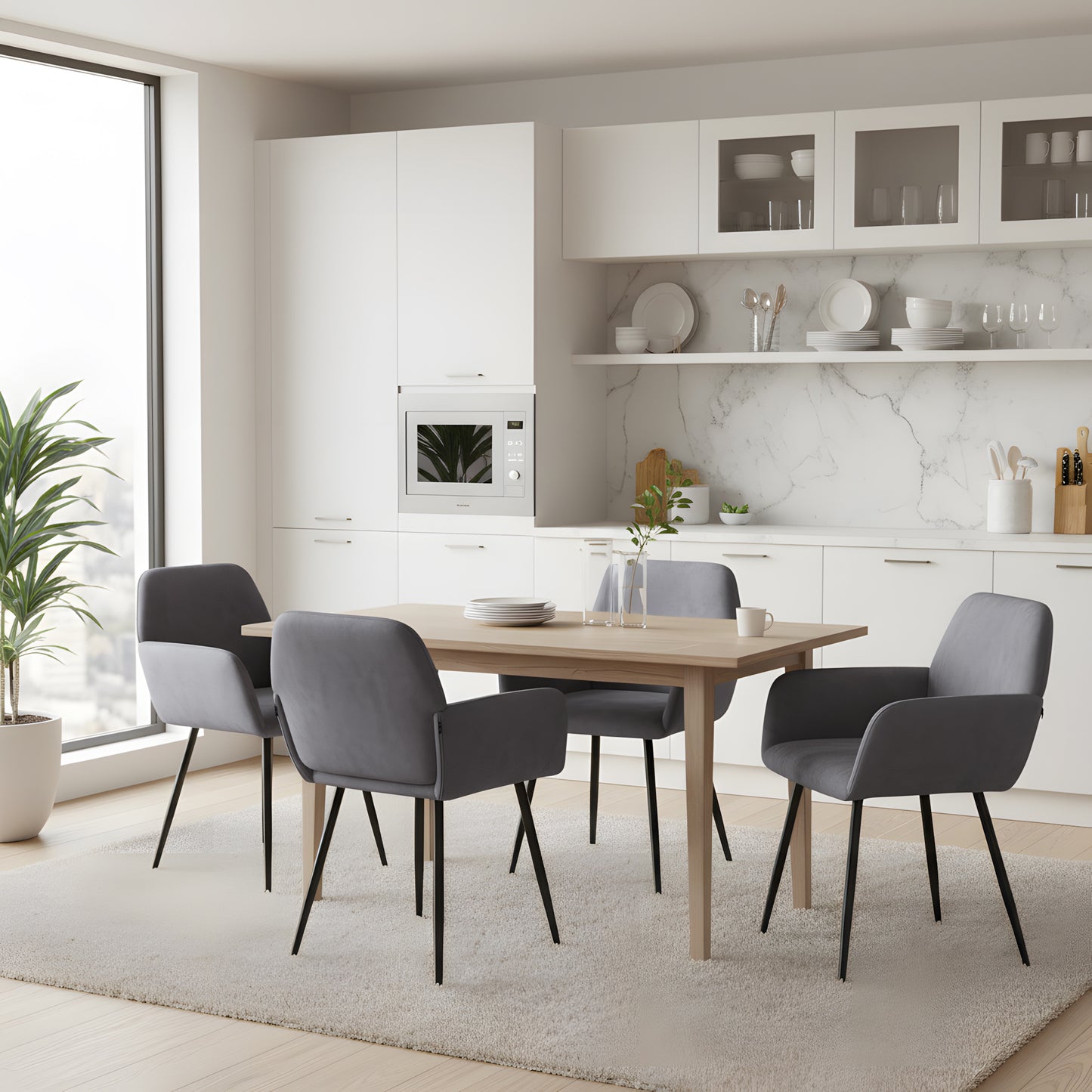 1x Chaises de Salle à Manger Scandinaves Rembourrées avec Accoudoirs Velours Chaises de Cuisine Pieds en Métal Ergonomique , Gris