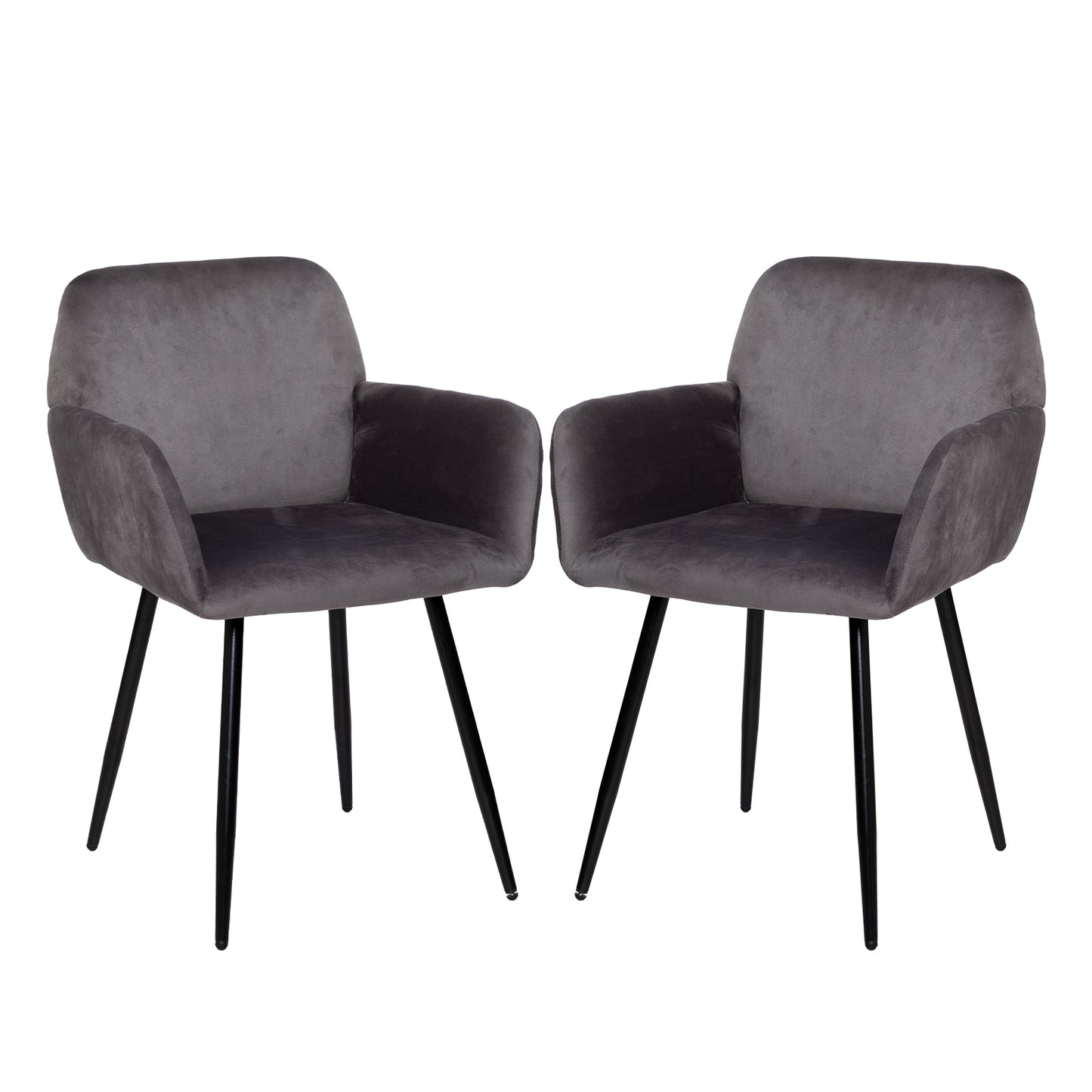 2x Chaises de Salle à Manger Scandinaves Rembourrées avec Accoudoirs Velours Chaises de Cuisine Pieds en Métal Ergonomique , Gris