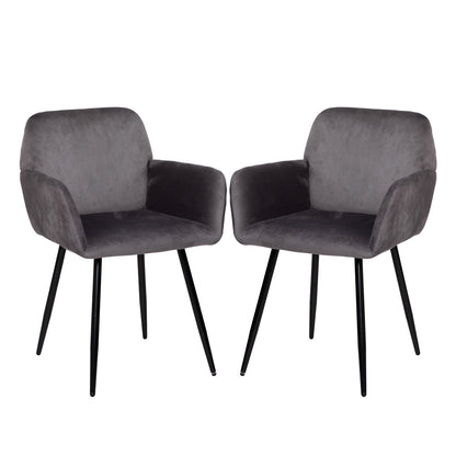 2x Chaises de Salle à Manger Scandinaves Rembourrées avec Accoudoirs Velours Chaises de Cuisine Pieds en Métal Ergonomique , Gris
