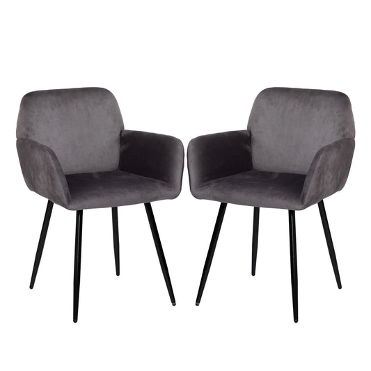2x Chaises de Salle à Manger Scandinaves Rembourrées avec Accoudoirs Velours Chaises de Cuisine Pieds en Métal Ergonomique , Gris