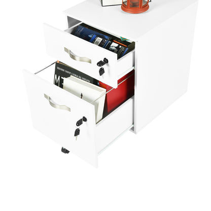 Caisson à roulettes verrouillable avec 2 tiroirs, 5 roulettes et barres de suspension réglables pour dossiers A4 et lettres