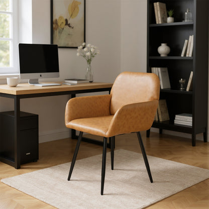 1x Chaises de Salle à Manger Scandinaves Rembourrées avec Accoudoirs Velours Chaises de Cuisine Pieds en Métal Ergonomique , Marron