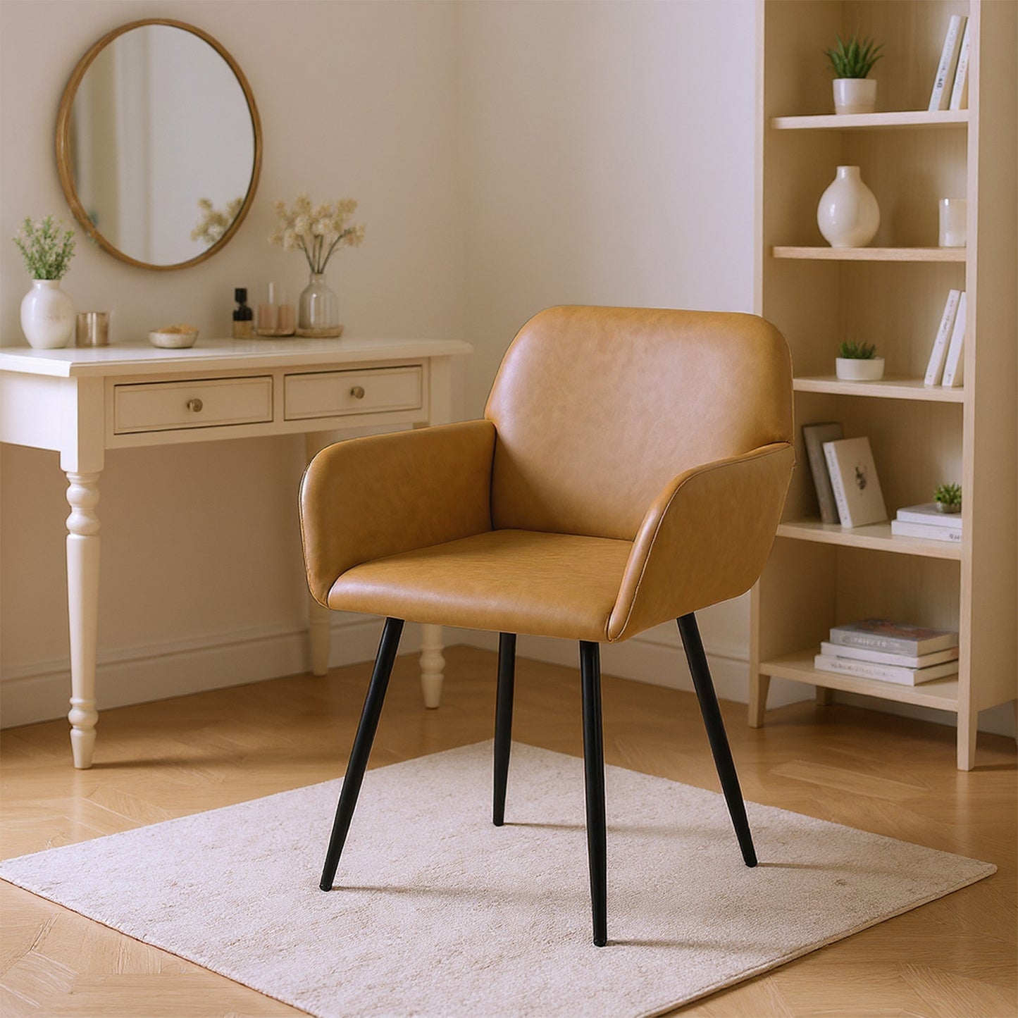 1x Chaises de Salle à Manger Scandinaves Rembourrées avec Accoudoirs Velours Chaises de Cuisine Pieds en Métal Ergonomique , Marron