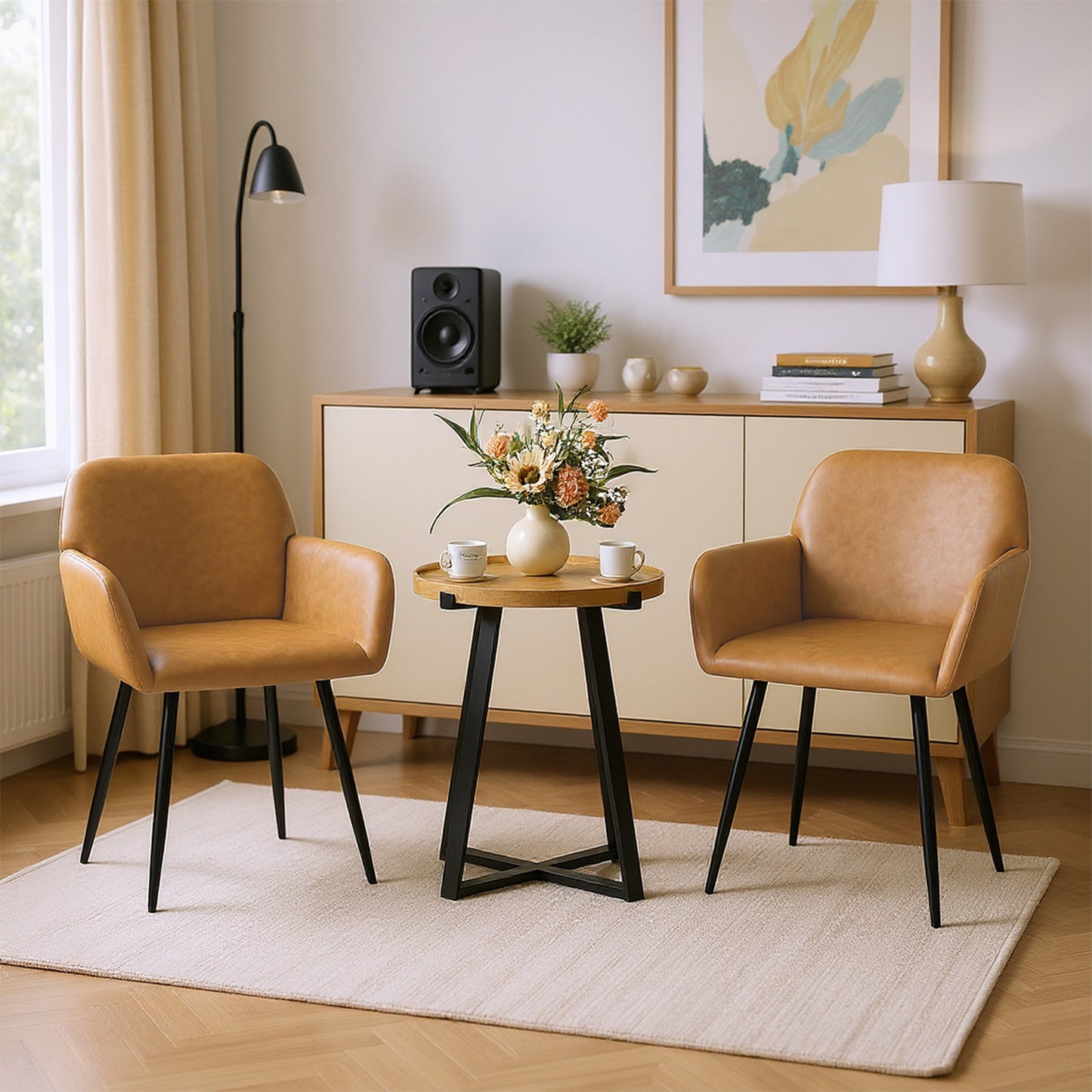 1x Chaises de Salle à Manger Scandinaves Rembourrées avec Accoudoirs Velours Chaises de Cuisine Pieds en Métal Ergonomique , Marron