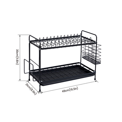 Égouttoir à Vaisselle Noir à 2 Niveaux – Design Élégant et Minimaliste avec Porte-Ustensiles et Bac d'Égouttement, Pratique et Fonctionnel pour un Séchage Efficace