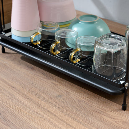 Égouttoir à Vaisselle Noir à 2 Niveaux – Design Élégant et Minimaliste avec Porte-Ustensiles et Bac d'Égouttement, Pratique et Fonctionnel pour un Séchage Efficace